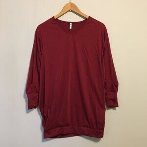Lucky Burgundy Long Sleeve Bubble Hem Jersey Top